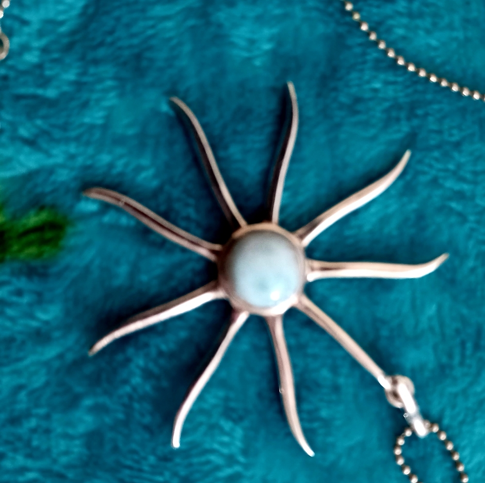 Larimar sun gemstone and Sterling Silver pendant